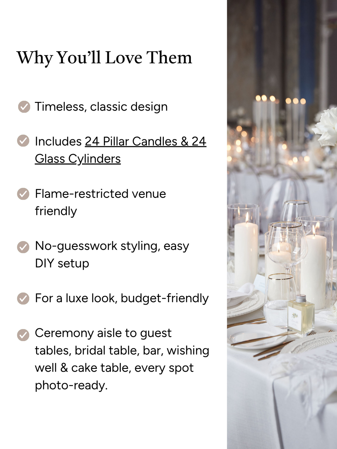 White Event Pillar Candles & Glass Wedding Bundle - Medium