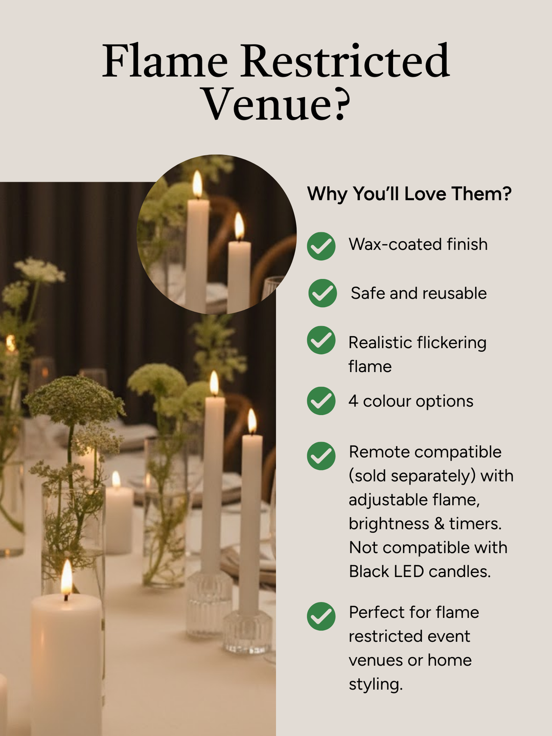 White 24.5cm LED Dinner Candles