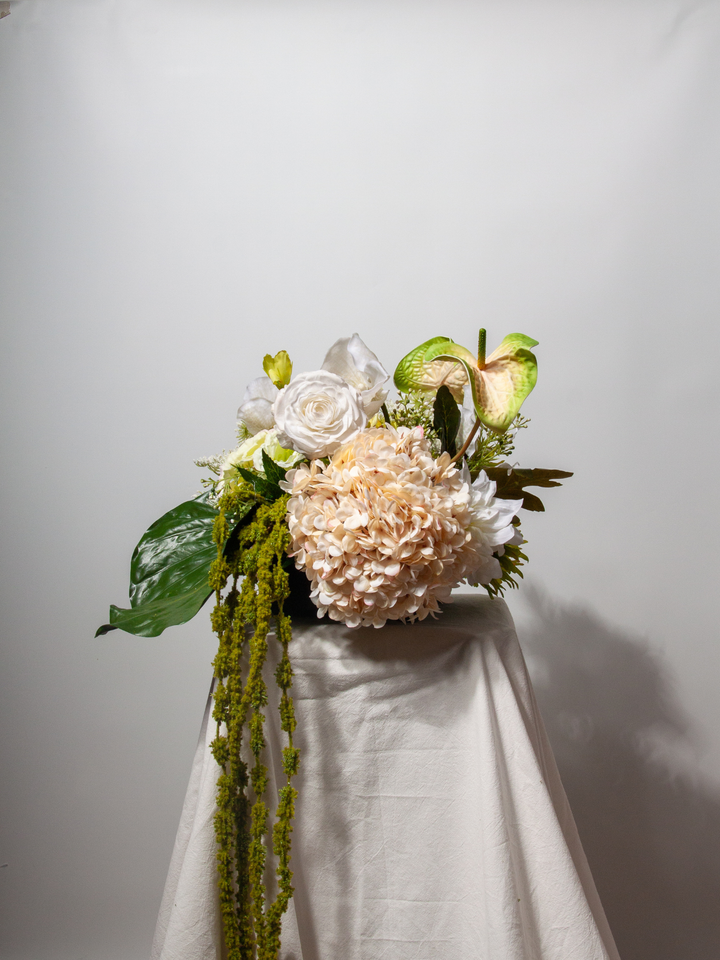 Green & White Garden Wedding Plinth Arrangement - Medium