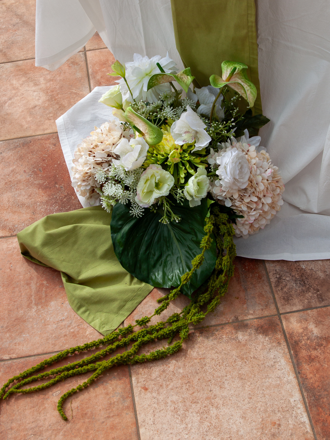 Green & White Garden Wedding Plinth Arrangement - Medium