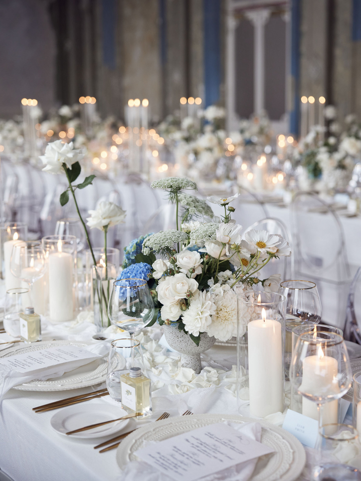 White Event Pillar Candles & Glass Wedding Bundle - Medium