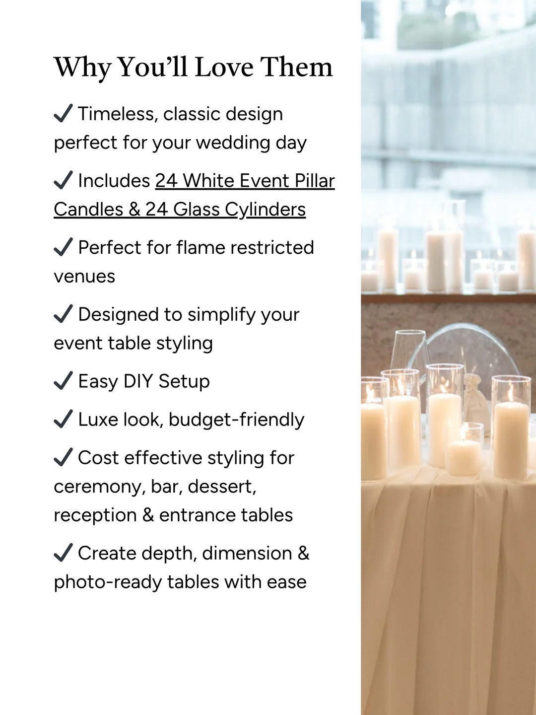 White Event Pillar Candles & Glass Wedding Bundle - Small