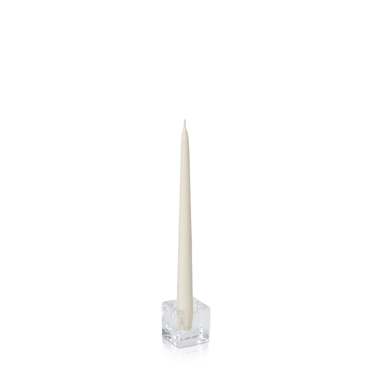 Ivory 25cm Taper Candles with Small Glass Holders - Set of 12 Pack of  12