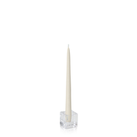 Ivory 25cm Taper Candles with Small Glass Holders - Set of 12