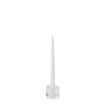 White 25cm Taper Candles with Small Glass Holders - Set of 12 Pack of 12