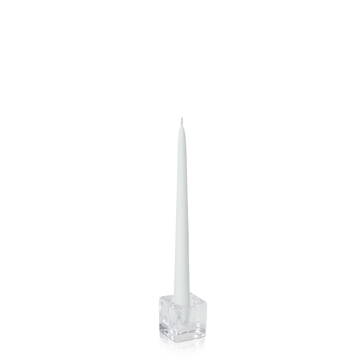 White 25cm Taper Candles with Small Glass Holders - Set of 12 Pack of 12