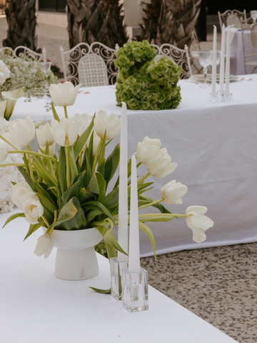 White 25cm Taper Candles with Small Glass Holders - Set of 12 Pack of 12