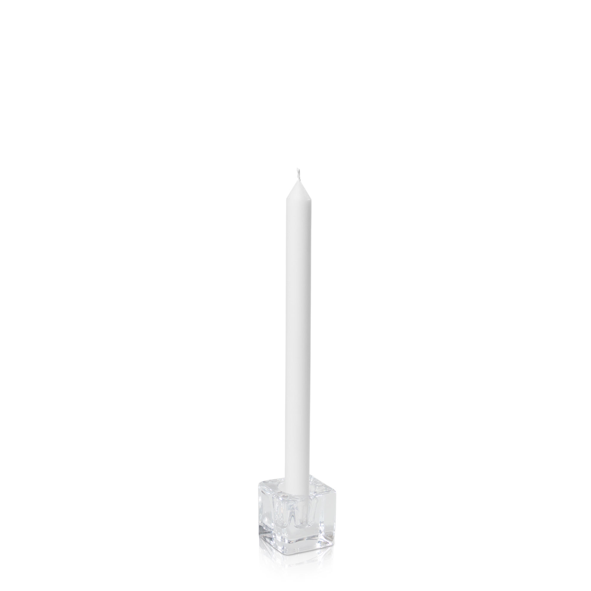 White 30cm Dinner Candles with Small Glass Holders - Set of 12 Pack of 12