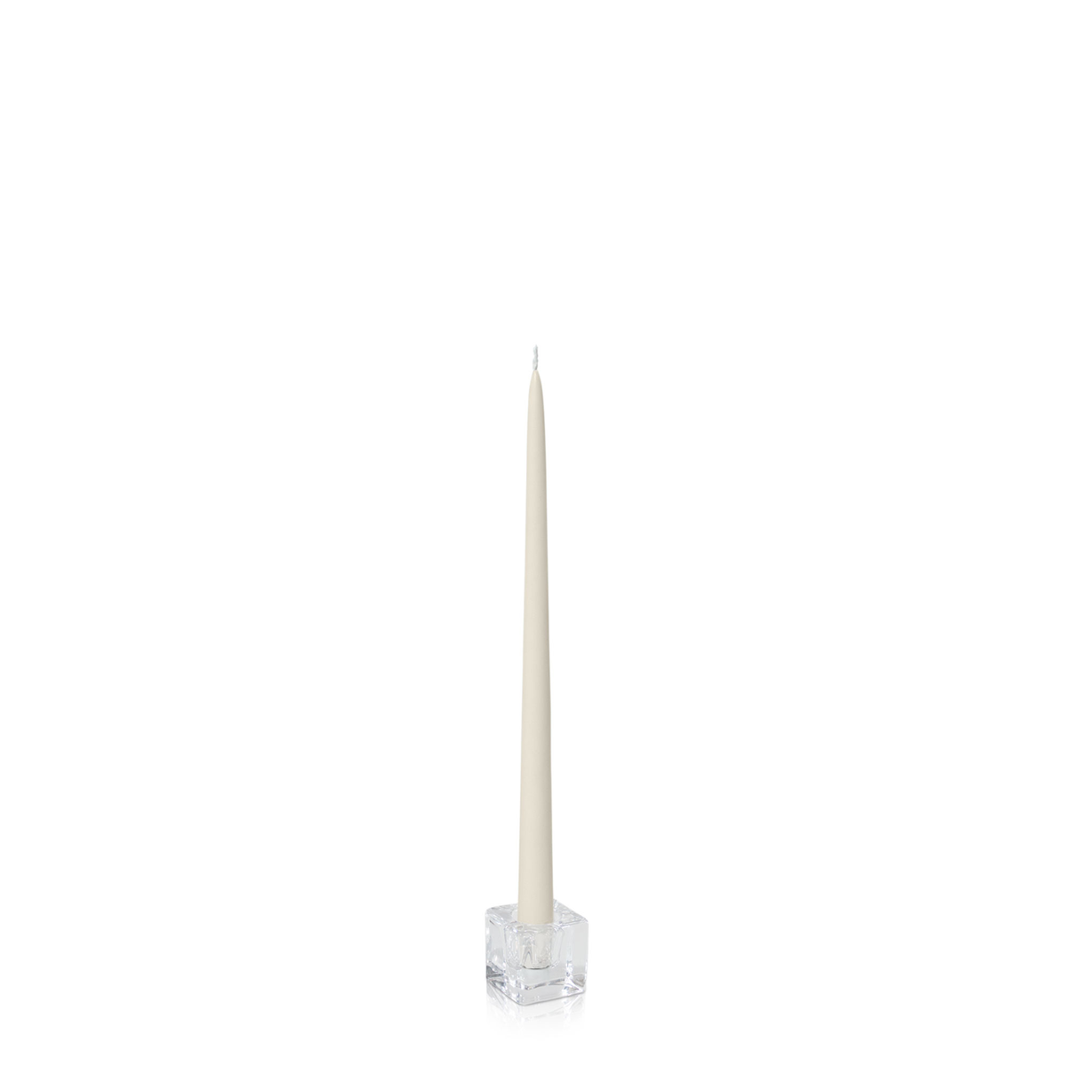 Ivory 35cm Taper Candles with Small Glass Holders - Set of 12