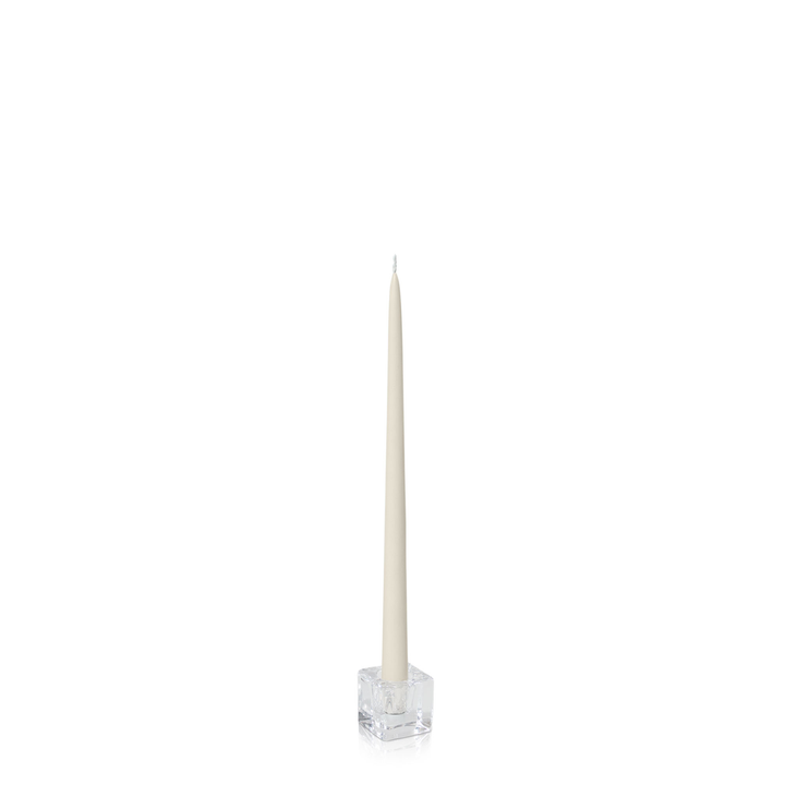 Ivory 35cm Taper Candles with Small Glass Holders - Set of 12