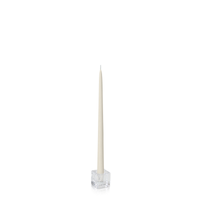 Ivory 35cm Taper Candles with Small Glass Holders - Set of 12