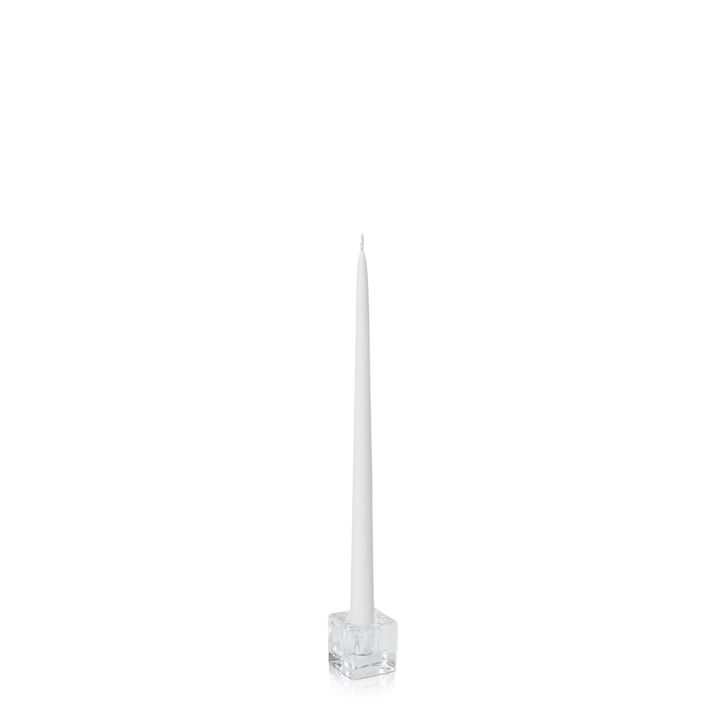 White 35cm Taper Candles with Small Glass Holders - Set of 12