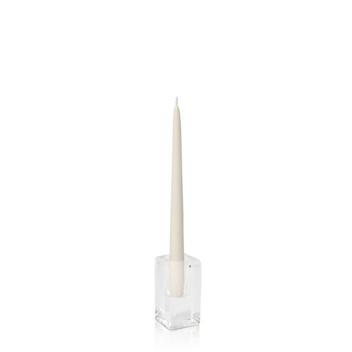 Ivory 25cm Taper Candles with Large Glass Holders - Set of 12 Pack of  12