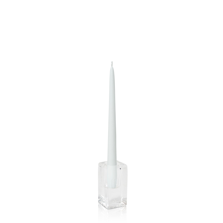 White 25cm Taper Candles with Large Glass Holders - Set of 12 Pack of 12