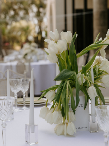 White 25cm Taper Candles with Large Glass Holders - Set of 12 Pack of 12