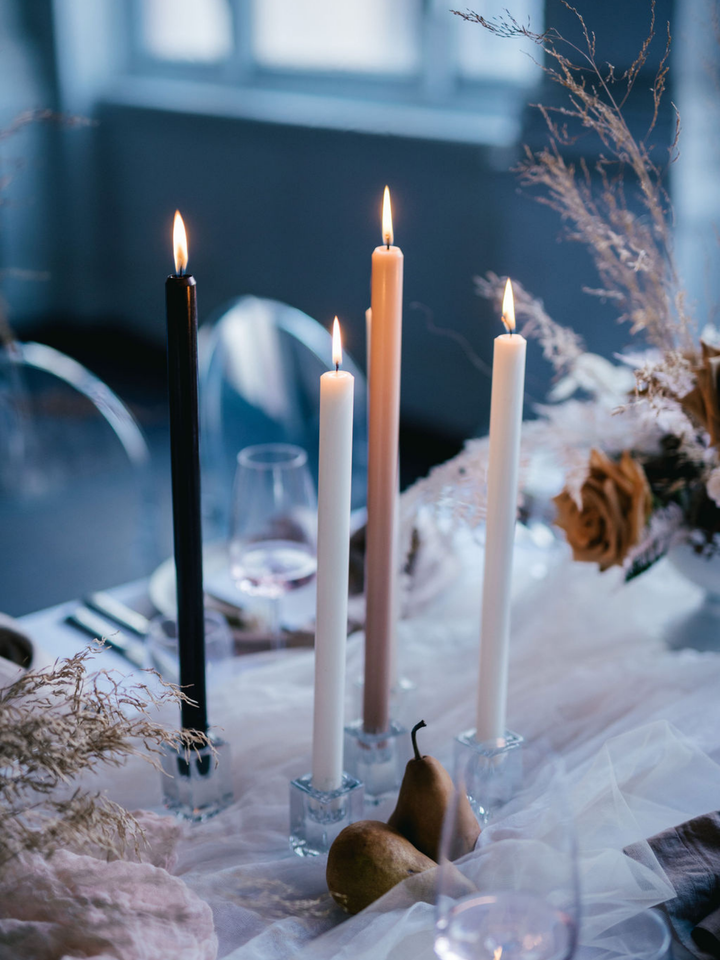 Ivory 30cm Dinner Candles with Large Glass Holders - Set of 12 Pack of  12