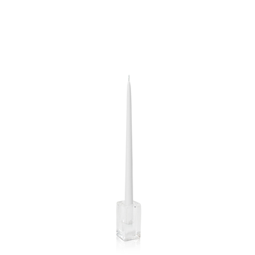 White 35cm Taper Candles with Large Glass Holders - Set of 12 Pack of 12