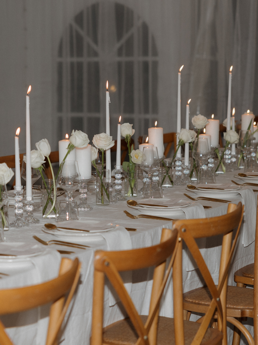 White 35cm Taper Candles with Estelle Glass Holders - Set of 12