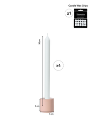 White 30cm Dinner Candles with Dawn Blush Freya Ceramic Candle Holders- Set of 4