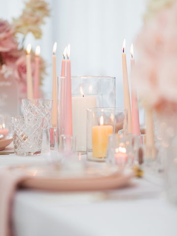 Antique Pink 25cm Taper Candles with Medium Glass Holders - Set of 12 Pack of  12