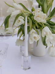 White 25cm Taper Candles with Medium Glass Holders - Set of 12 Pack of 12