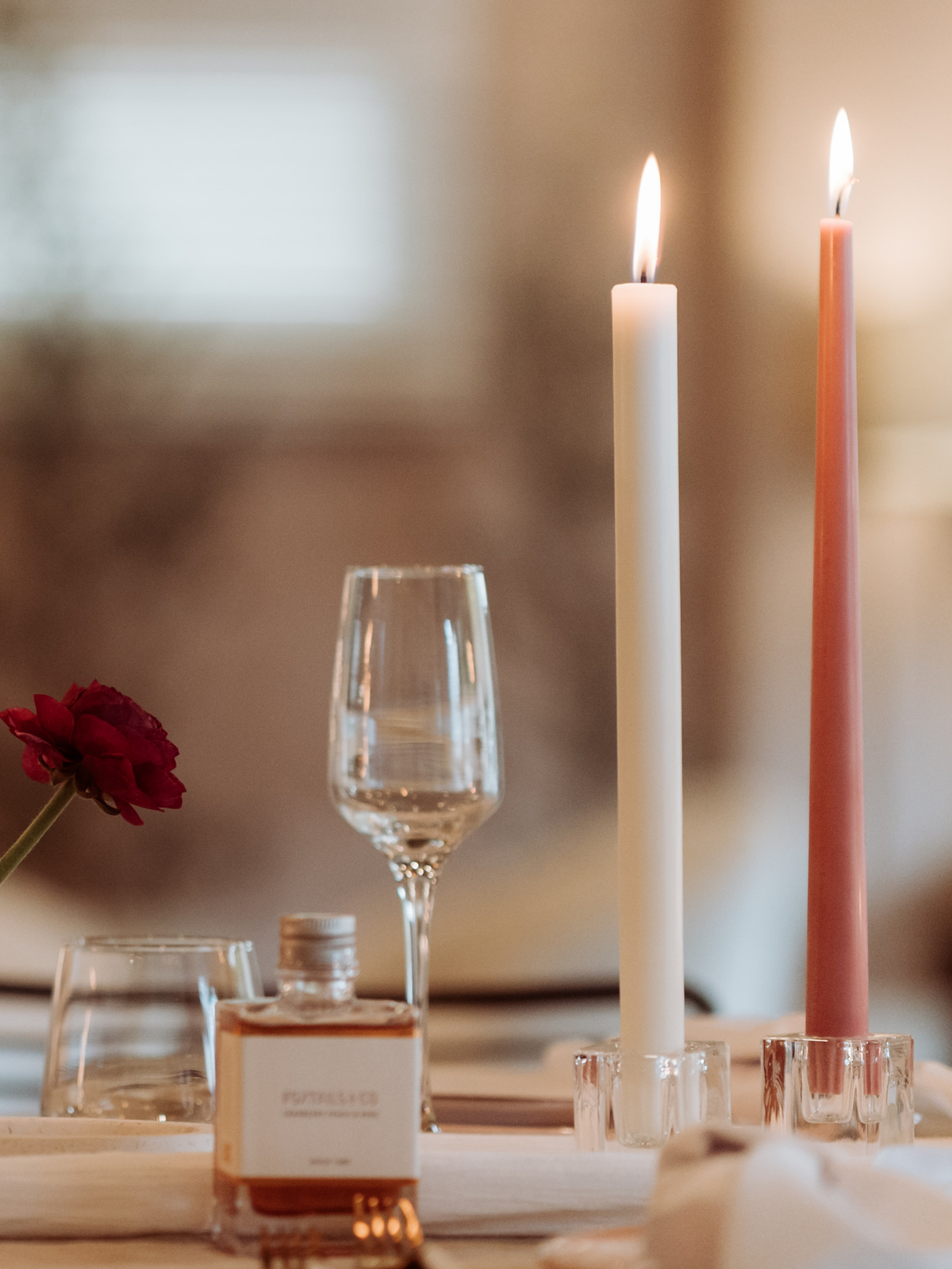 White 30cm Dinner Candles with Medium Glass Holders - Set of 12
