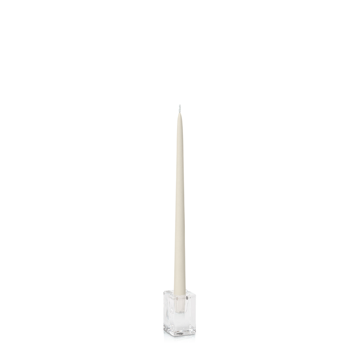 Ivory 35cm Taper Candles with Medium Glass Holders - Set of 12 Pack of  12