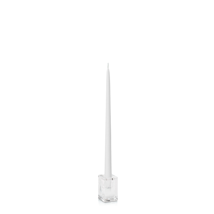 White 35cm Taper Candles with Medium Glass Holders - Set of 12 Pack of 12