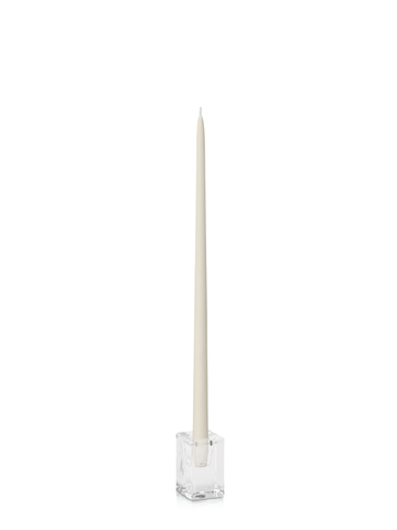 Ivory 45cm Taper Candles with Glass Cube Holders - Set of 6 Pack of 6