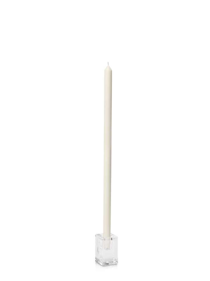 Ivory 50cm Dinner Candles with Glass Cube Holders - Set of 6 Pack of 6
