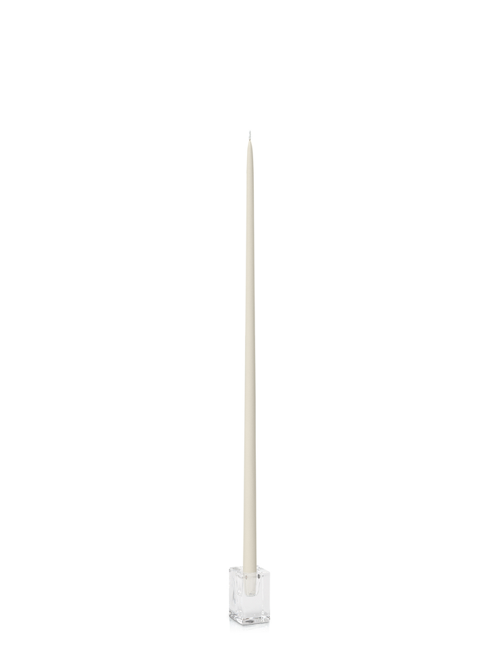 Ivory 65cm Taper Candles with Glass Cube Holders - Set of 6 Pack of 6