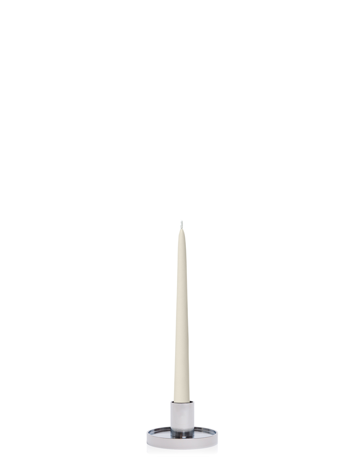 Ivory 25cm Taper Candles with Small Silver Maya Metal Holders - Set of 12 Pack of 12