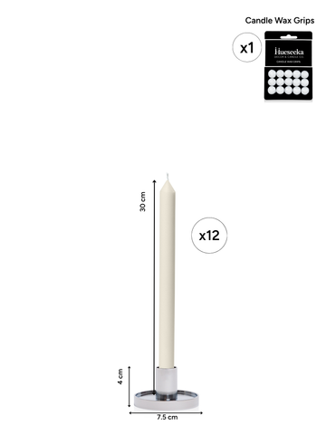 Ivory 30cm Dinner Candles with Small Silver Maya Metal Holders - Set of 12 Pack of 12