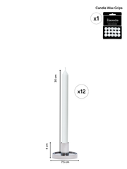 White 30cm Dinner Candles with Small Silver Maya Metal Holders - Set of 12 Pack of 12