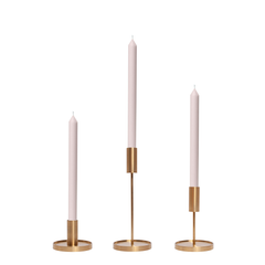 Antique Pink 30cm Dinner Candles with Gold Metal Holders Trio - Set of 4