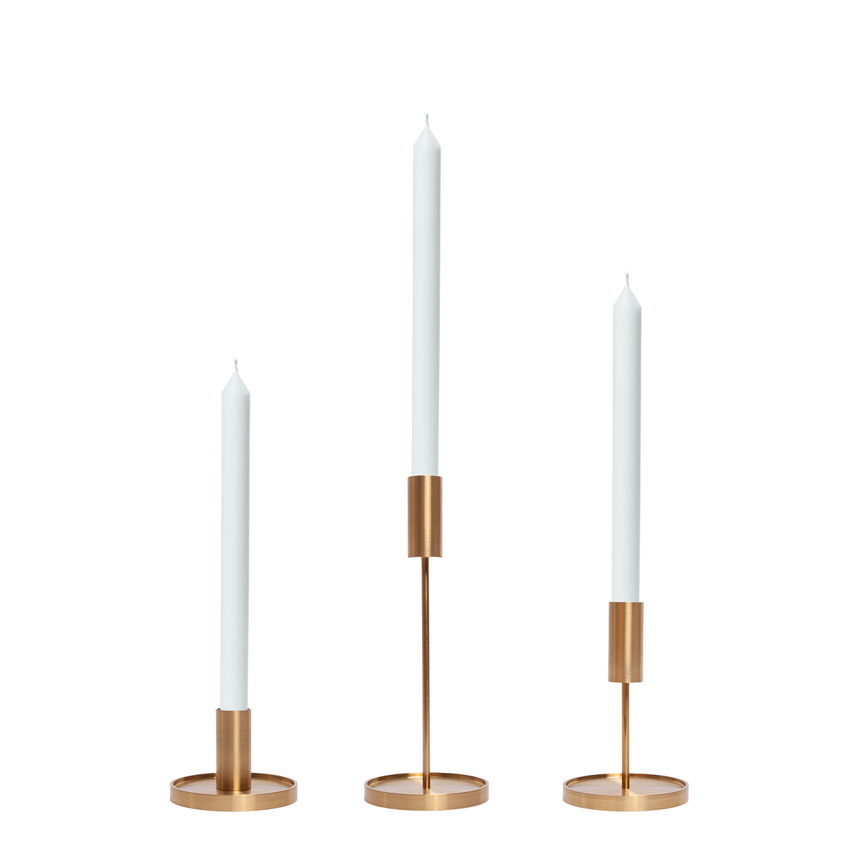 White 30cm Dinner Candles with Gold Metal Holders Trio - Set of 4