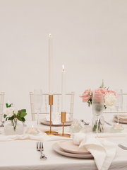 White 30cm Dinner Candles with Gold Metal Holders Trio - Set of 4