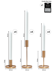 White 30cm Dinner Candles with Gold Metal Holders Trio - Set of 4