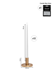 White 35cm Taper Candles with Medium Gold Maya Metal Holders - Set of 12 Pack of 12