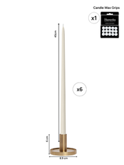 Ivory 45cm Taper Candles with Medium Gold Maya Metal Holders - Set of 6