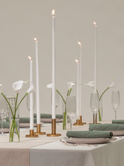 White 55cm Taper Candles with Medium Gold Maya Metal Holders - Set of 6 Pack of 6