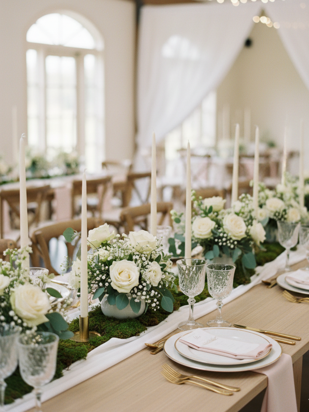 Ivory 65cm Taper Candles with Medium Gold Maya Metal Holders - Set of 6 Pack of 6