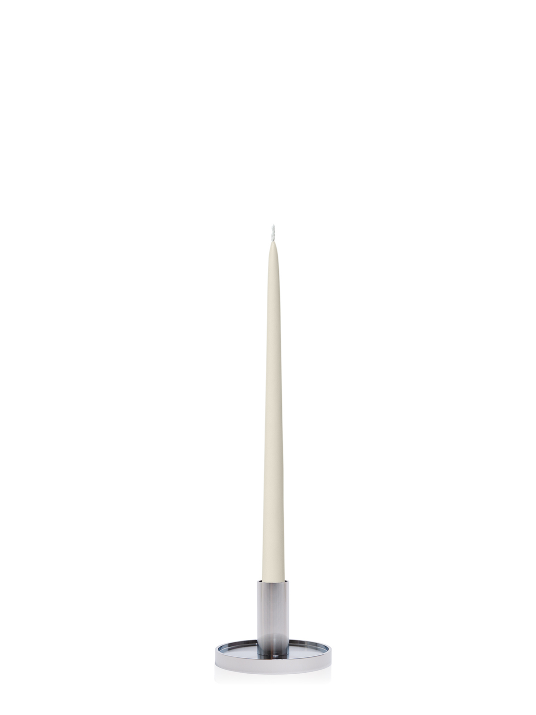 Ivory 35cm Taper Candles with Medium Silver Maya Metal Holders - Set of 12 Pack of 12