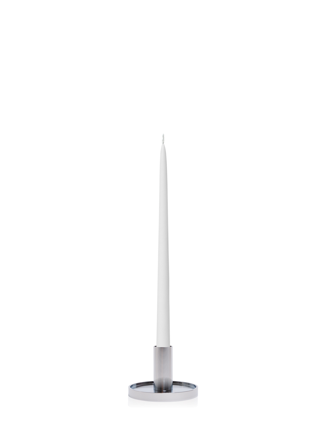 White 35cm Taper Candles with Medium Silver Maya Metal Holders - Set of 12 Pack of 12