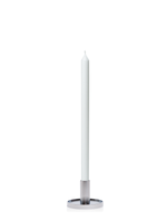 White 40cm Dinner Candles with Medium Silver Maya Metal Holders - Set of 12