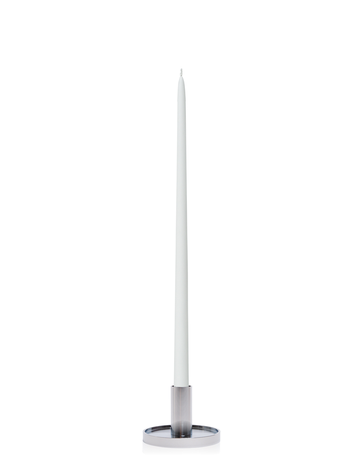 White 45cm Taper Candles with Medium Silver Maya Metal Holders - Set of 6 Pack of 6