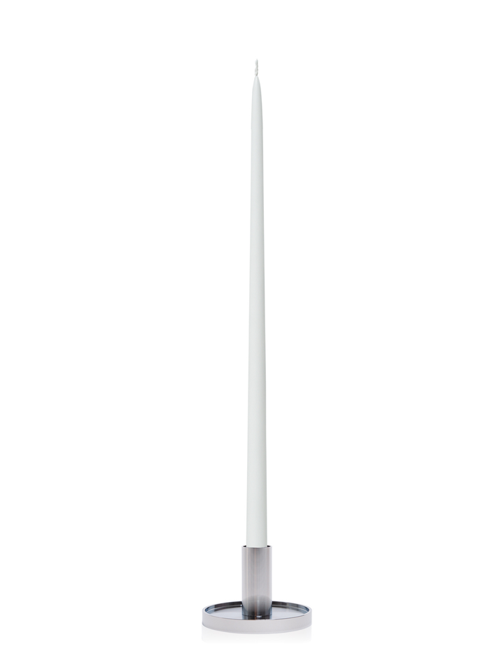 White 65cm Taper Candles with Medium Silver Maya Metal Holders - Set of 6 Pack of 6