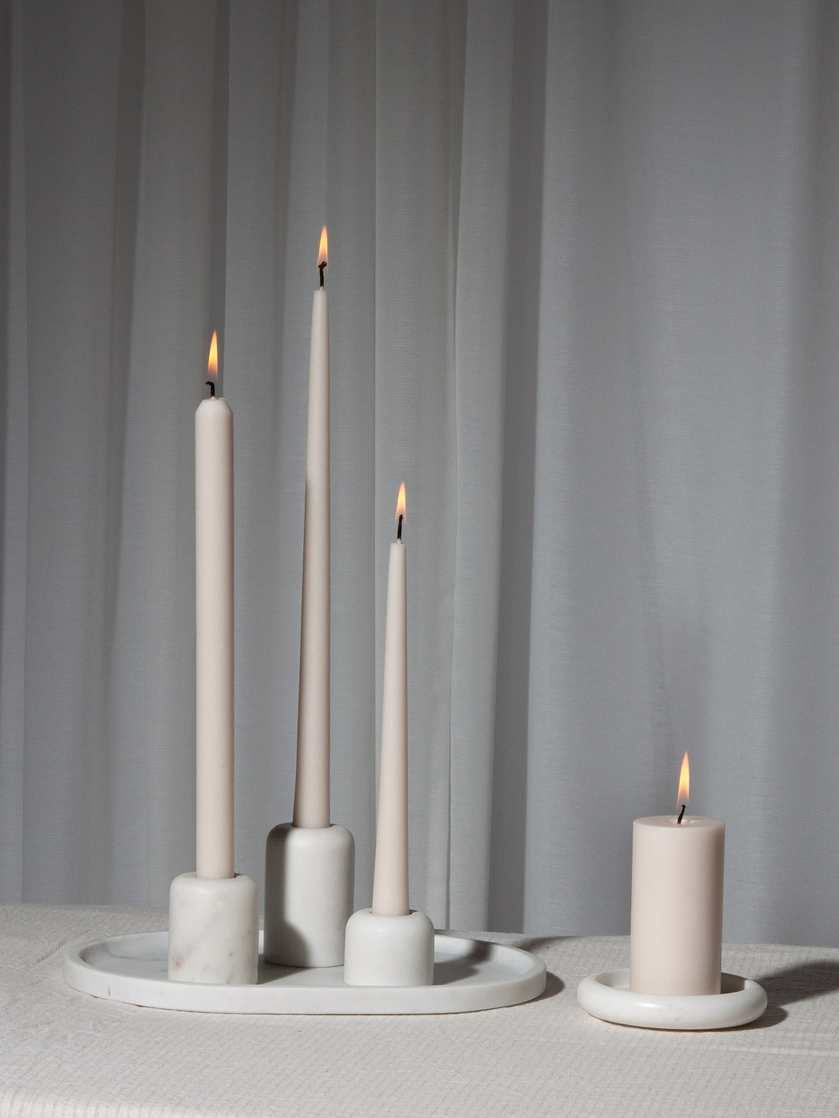 White Sienna Marble Candle Holder - Small