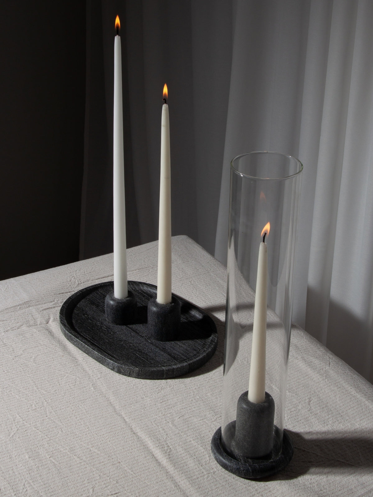 Midnight Black Sienna Marble Candle Holder - Medium