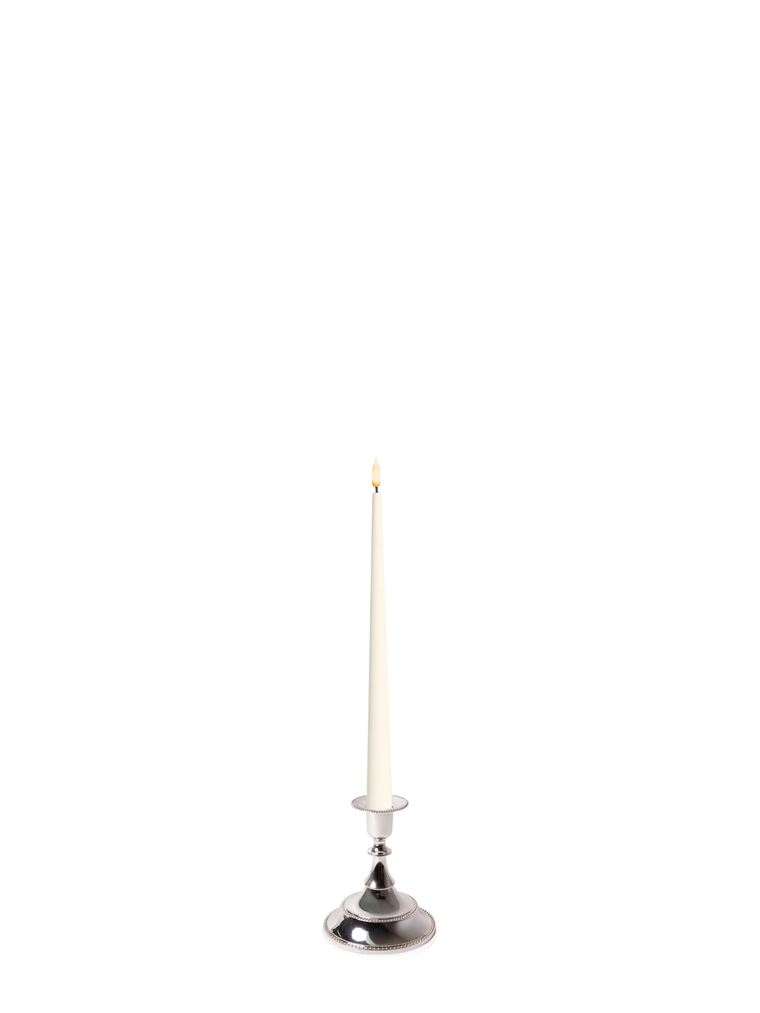 Ivory 31cm LED Taper Candles with Small Antique Silver Juliette Candle Holders - Set of 6